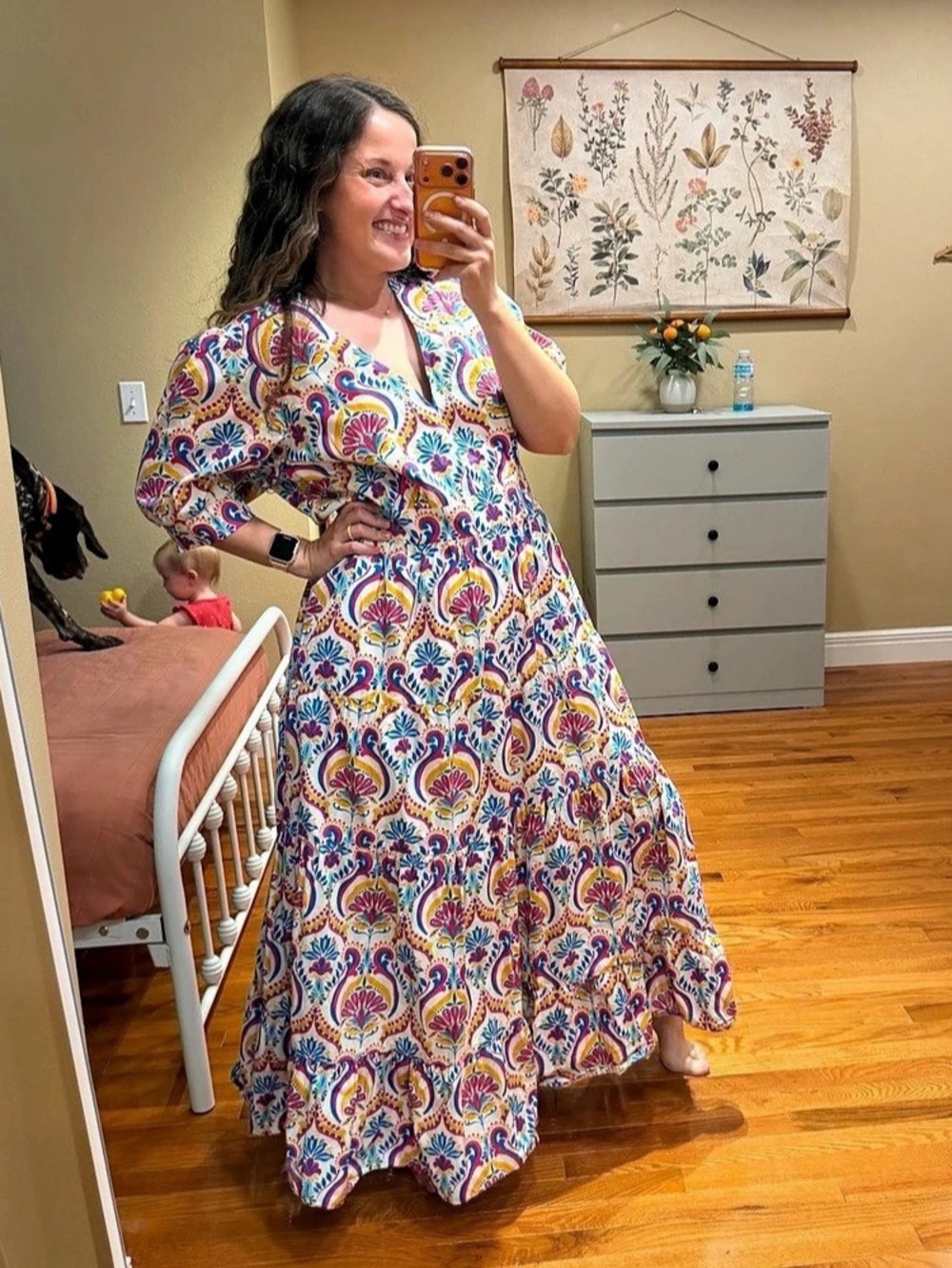 Boden Bella Puff Sleeve Maxi Dress Paisley Maxi Dress in White & Blue Size 16-18